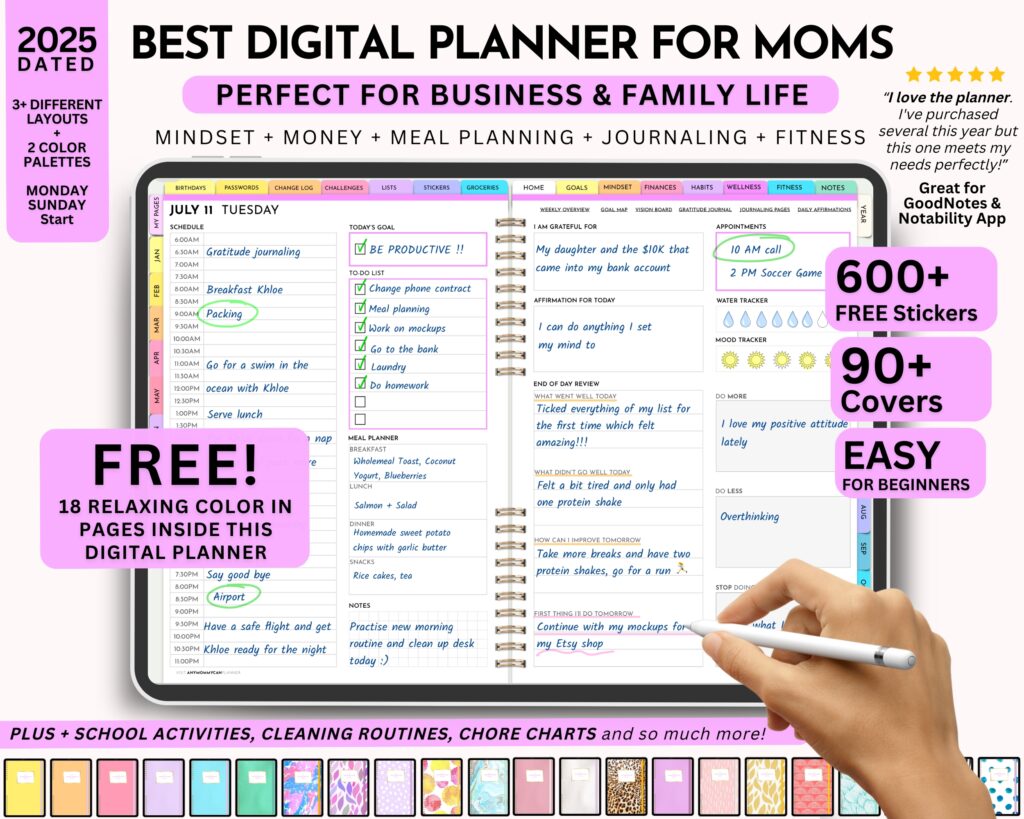 mock up of the anymommycanplanner a digital planner for 2025 and goodnotes app